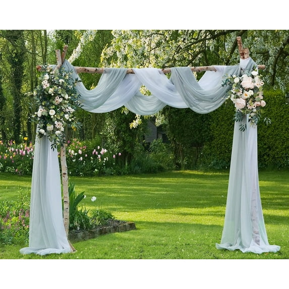 Warm Home Designs Wedding Arch Draping Fabric Bundle Has 2 288 Inch (24 Feet) Scarves in White & Silver Gray Colors for Wedding Ceremony or Photo Backdrop. AD White & Silver 288