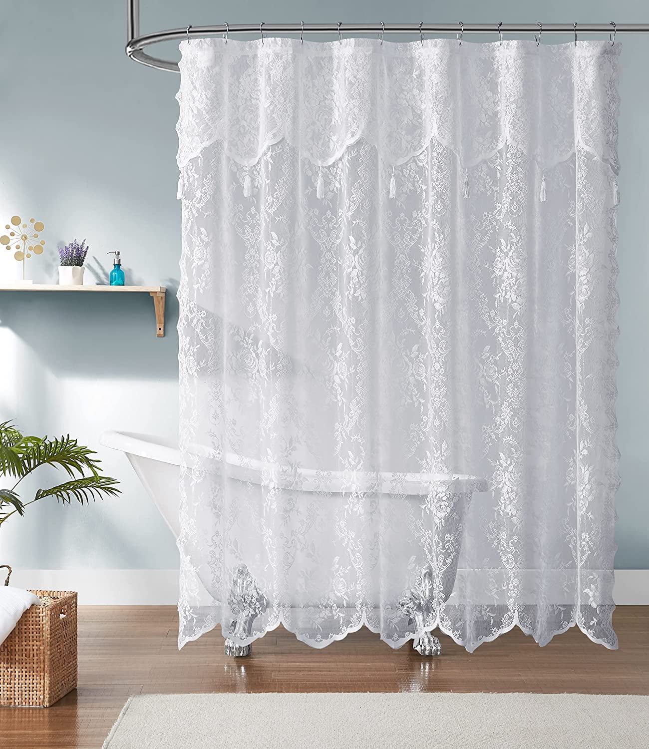 Warm Home Designs White Lace Shower Curtain 36 W x 72 L Inches with