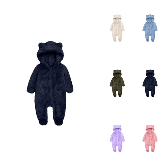 Warm Hooded Romper Jumpsuit, Girls Winter Pajamas, Fleece Lined Onesie Outfit for Toddler and Newborn Baby