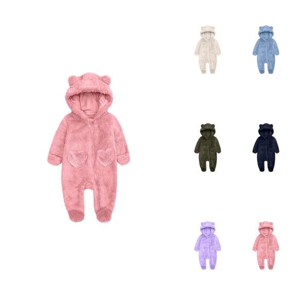 Warm Hooded Romper Jumpsuit, Girls Winter Pajamas, Fleece Lined Onesie Outfit for Toddler and Newborn Baby