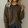 thumbnail image 1 of Warm Hooded Sweatshirts for Women Long Sleeve Lightweight Soft Pullover Knit Sweater Fall Clothes Coffee 2XL, 1 of 4