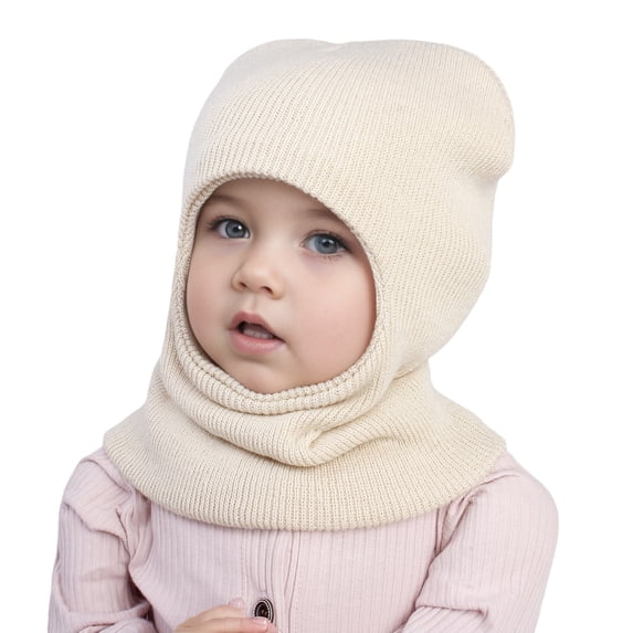 Warm Hooded Winter Scarf Hat for Kids Girls Boys Knit Cap Baby Care, Beige