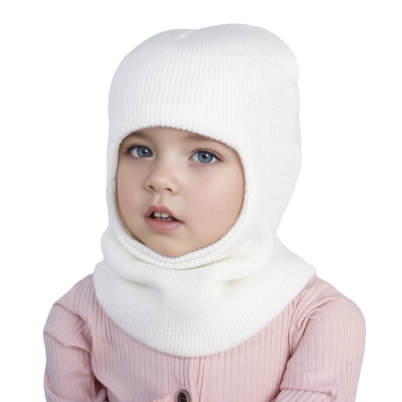 Warm Hooded Winter Scarf Hat for Kids Girls Boys Knit Cap Baby Care, White