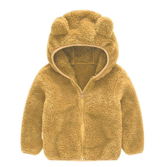 Warm Hooded Zipper Outwear Coat for Girls and with Adorable Ear Design,Coffee 120