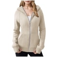 thumbnail image 1 of Warm Hoodies For Women Zipper Neck Long Sleeve Solid Hooded Pockets Khaki Sweatshirts Fall Outfits Winter Clothes 2025 ( L ), 1 of 6