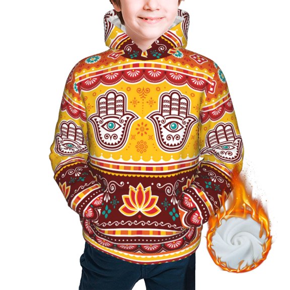 Warm Hoodies for Boys Girls Sweashirts Youth Teen Thickened Hoodie, Pakistani Indian Evil Eye Hamsa Hand