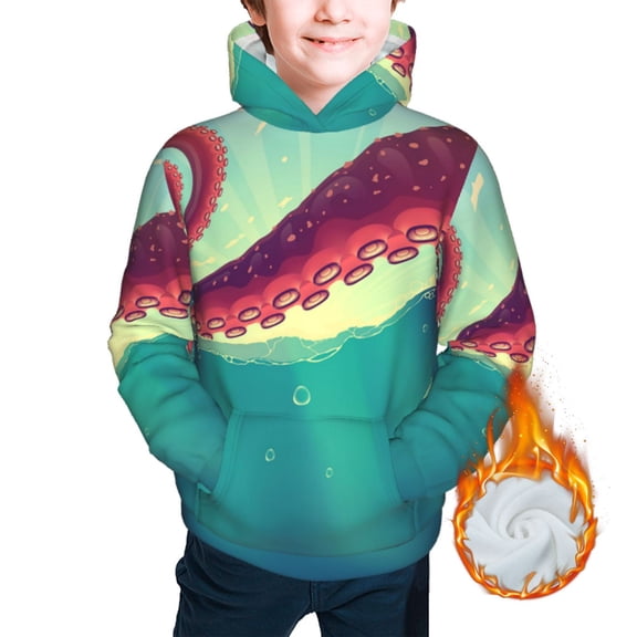 Warm Hoodies for Boys Girls Sweashirts Youth Teen Thickened Hoodie, Red Octopus Tentacles Sea Water