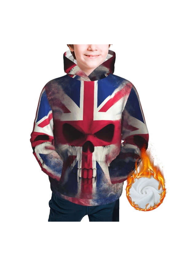 Warm Hoodies for Boys Girls Sweashirts Youth Teen Thickened Hoodie, Skull Face Union Jack Uk Flag
