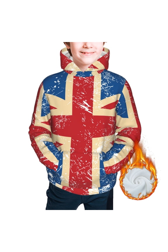 Warm Hoodies for Boys Girls Sweashirts Youth Teen Thickened Hoodie, Union Jack Uk Flag Retro