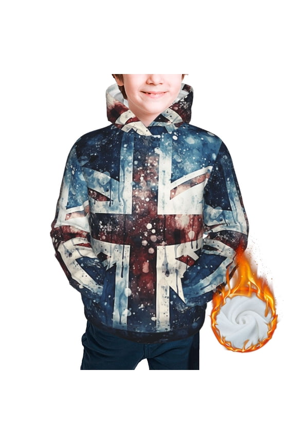 Warm Hoodies for Boys Girls Sweashirts Youth Teen Thickened Hoodie, Union Jack Vintage UK Flag Starry