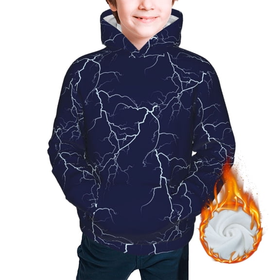 Warm Hoodies for Boys Girls Sweashirts Youth Teen Thickened Hoodie, White Lightning Thunder