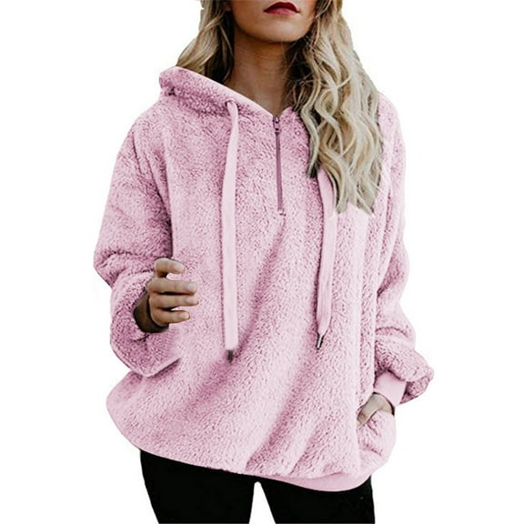 Warm Hoodies for Women Comdrip Women Warm Winter Top Sweatshirt Ladies Hooded Pullover Jumper Fleece Hoodie Women Pink L