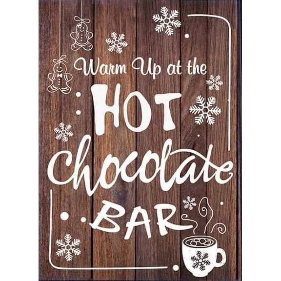 Warm up at the Hot Chocolate Bar Holiday Christmas Party Supplies Aluminum Signs Funny Tin Sign Metal Art Poster Gift Home Cafe Bar Wall Decor Room Door Accessories 8x12 Inch