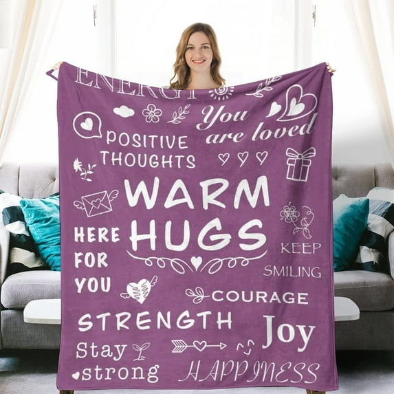 Warm Hugs Gift Throw Blanket,Warm and Soft Hug Blanket Inspirational Throw Blanket,Sympathy Gift Cancer Chemo Survivor Get Well Caring Gifts for Women After Surgery with Positive Gifts