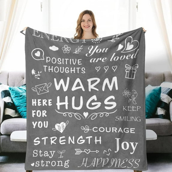 Warm Hugs Gift Throw Blanket,Warm and Soft Hug Blanket Inspirational Throw Blanket,Sympathy Gift Cancer Chemo Survivor Get Well Caring Gifts for Women After Surgery with Positive Gifts