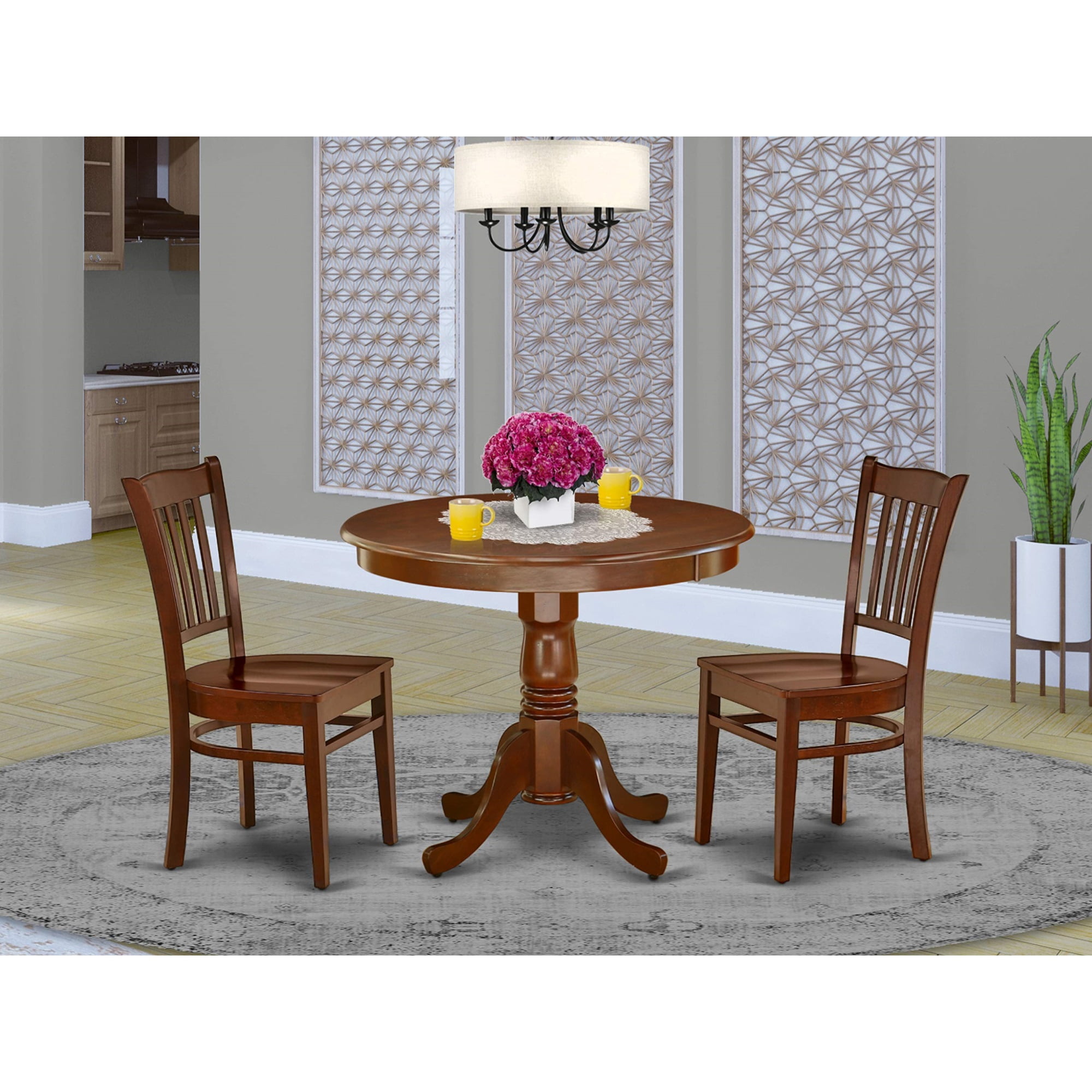 Warm and Inviting Mahogany Kitchen Dinette Set | Compact 36" Table & 2