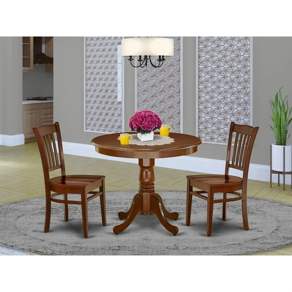Warm and Inviting Mahogany Kitchen Dinette Set | Compact 36" Table & 2 Wood Seat Chairs | Solid Asian Hardwood | Comfortable & Durable | Perfect for Small Spaces | Budget-Friendly | Easy Assembly