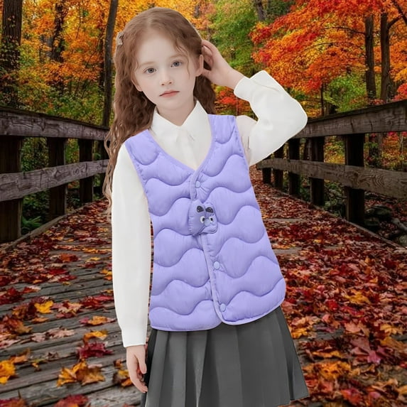Warm Jacket Cotton Vest Unisex Kids Padded Waistcoat Sleeveless Vest (Purple 3-4Years)