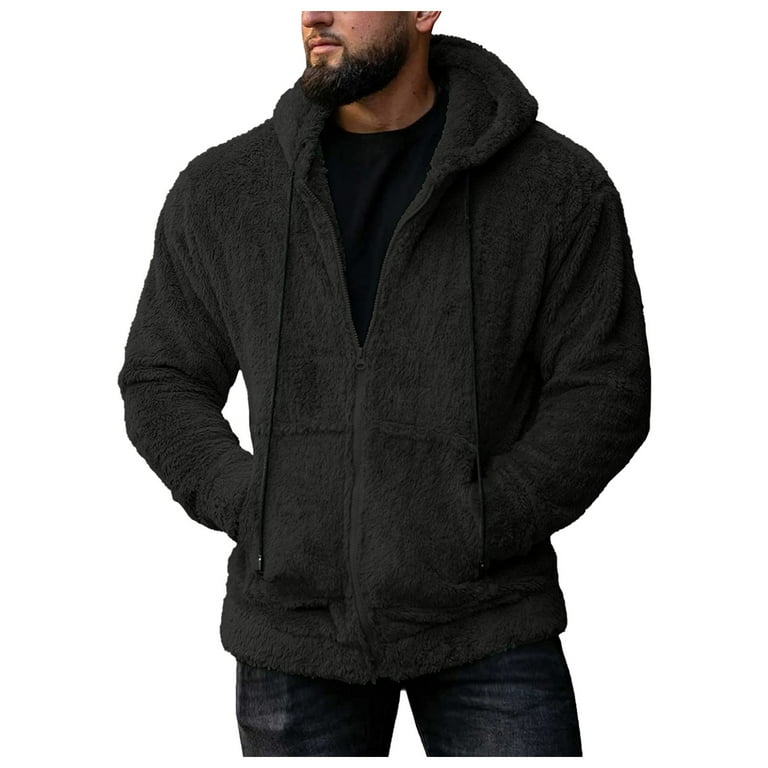 Warm Jackets Men Hoodie Sweatshirt Zipper Winter Solid Color Outwear Long Sleeve Keep Warm Pocket Zip Front Mens Jacket Mens Warm up Jacket Buckle