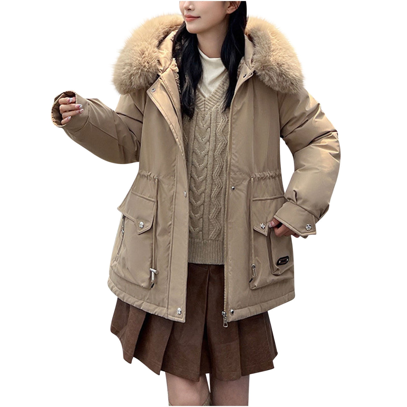 Warm Jackets for Women Fall and Winter Down Fleece-Lined Thickened