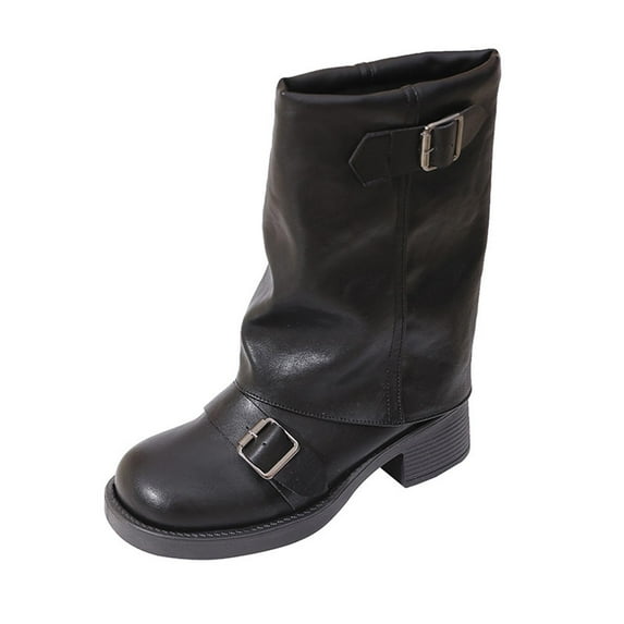 Warm Knee-High Boots Casual Fashion Women Solid Color Square Toe Thick Low Heel Mid-Calf Footwear for Winter Outdoors