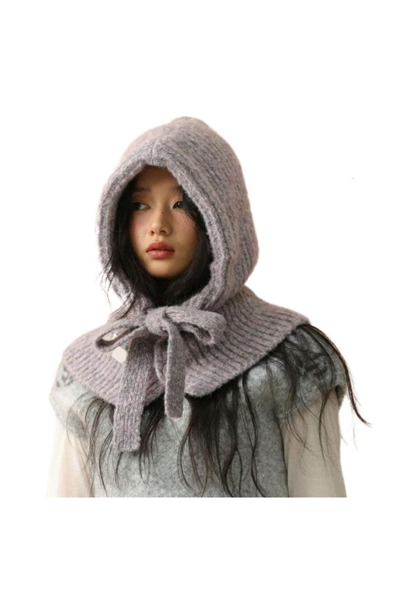 Warm Knit Balaclava Hat Korean Style Adjustable Neck Warmer Scarf Hat for Cold Weather Outdoor Activity Women Accessory