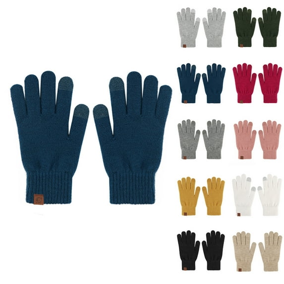 Warm Knit Gloves For Men Winter Men's Solid Color Thin Warm Knitted Touch Screen Gloves Blue One Size