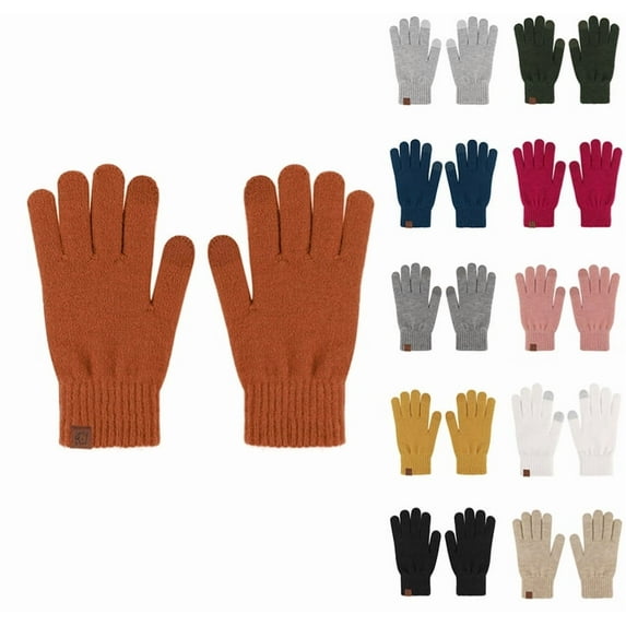 Warm Knit Gloves For Men Winter Men's Solid Color Thin Warm Knitted Touch Screen Gloves Orange One Size