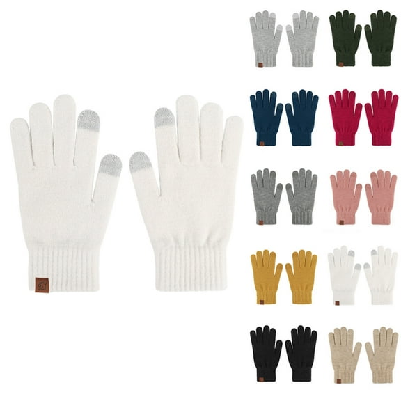 Warm Knit Gloves For Men Winter Men's Solid Color Thin Warm Knitted Touch Screen Gloves White One Size
