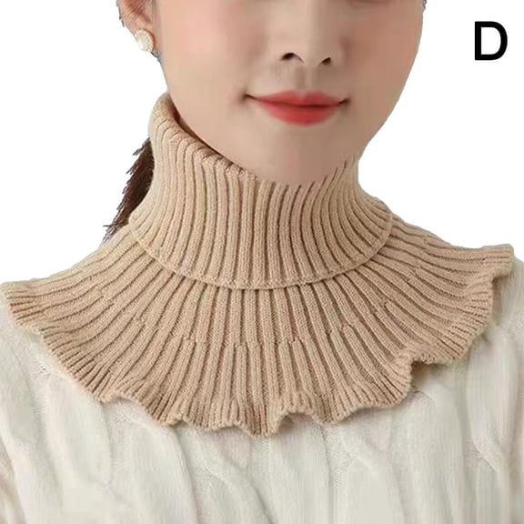 Warm Knitted Fake Collar for Women Turtleneck Ribbed Knitted False Collar Ruffles Detachable High Collar Scarf Wrap