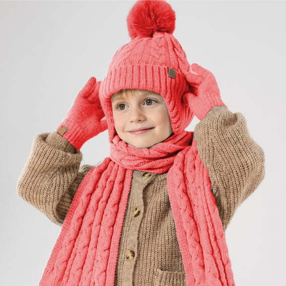 Warm Knitted Hat Scarf Gloves Set – Fleece-Lined Three-Piece, Perfect for Winter Outdoor Activities, Cozy Daily Wear, Nice Cold Weather Gift