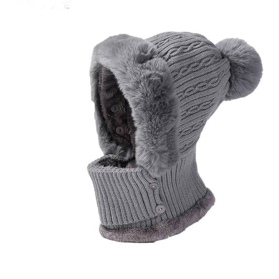 Warm Knitted Hat Scarf Set with Twisted Stripe Design Fleece Lined Integrated Neck Protection Winter Cold Proof Women Casual Warm Knitted Hat