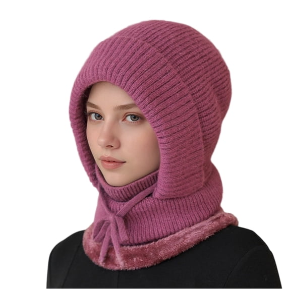 Warm Knitted Winter Hat for Women Middle-Aged And Elderly Mom Woolen Cap Senior Autumn Winter Cycling Integrated Neck Warmer