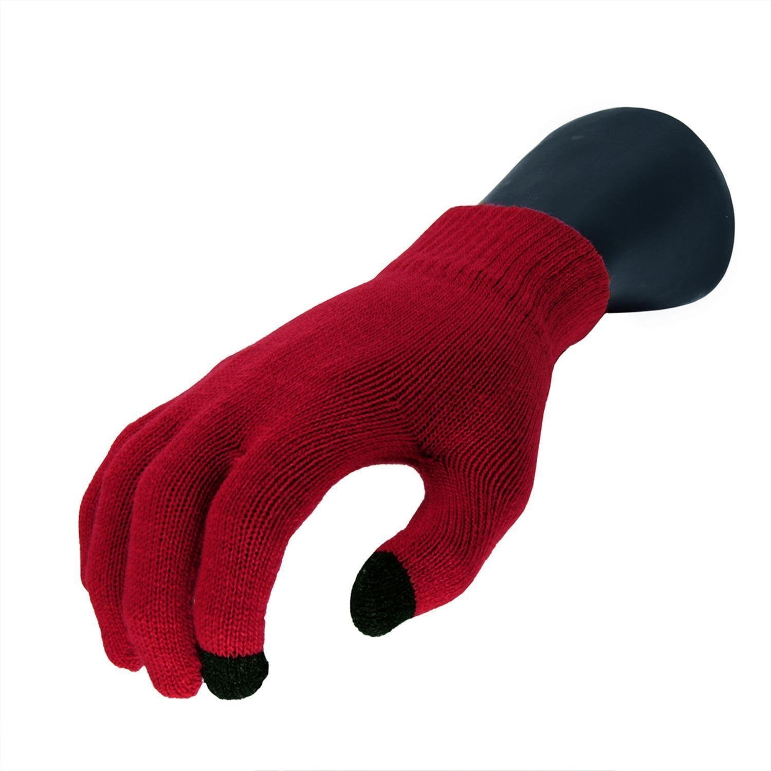 a pair of women's red touch screen gloves with warm knitted gloves