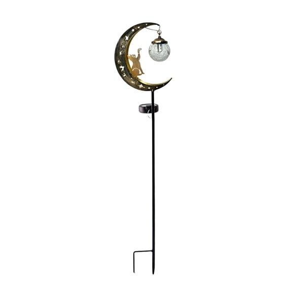 Warm LED Cat And Moon Solar Garden Stake Light Waterproof Outdoor Pathway Decorative Light For Lawn Patio Backyard And Yard Nighttime Ambiance