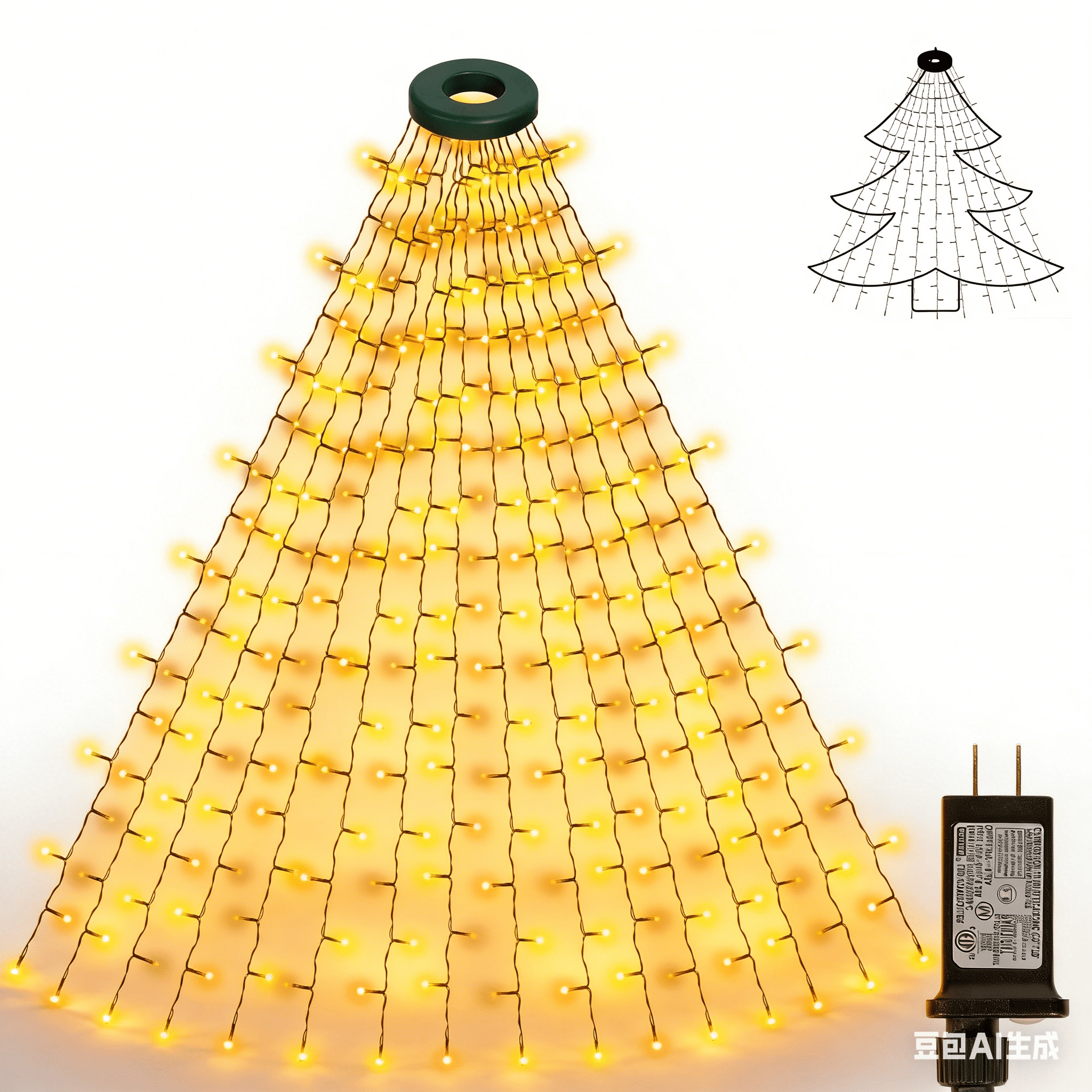 Warm LED Christmas Tree Net Lights (6.5FT) - Adapter-Powered Decor for 6-8FT Trees, Indoor/Outdoor Use