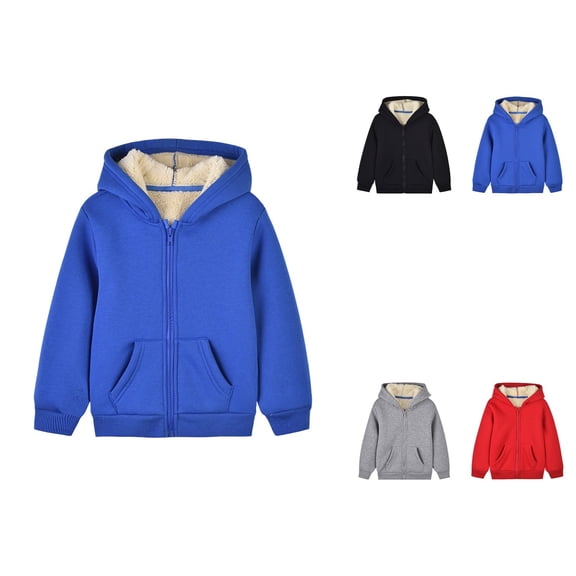 Warm Lamb Wool Hooded Pullover Outerwear For Big Kids And Children Winter Casual Wear