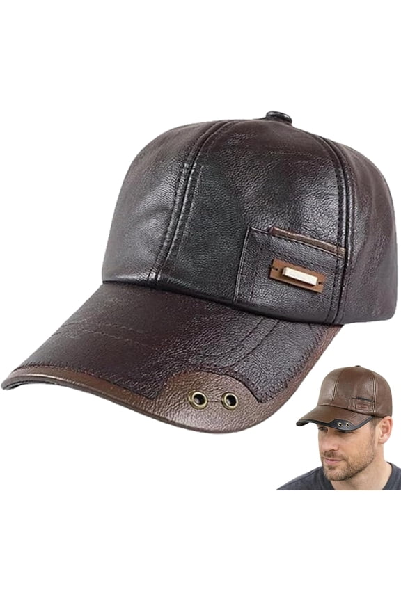 Warm Leather Baseball Cap, 2027 Adjustable Men's Genuine Cowhide Leather Baseball Fleece Lining Cap for Fall Winter Outdoor