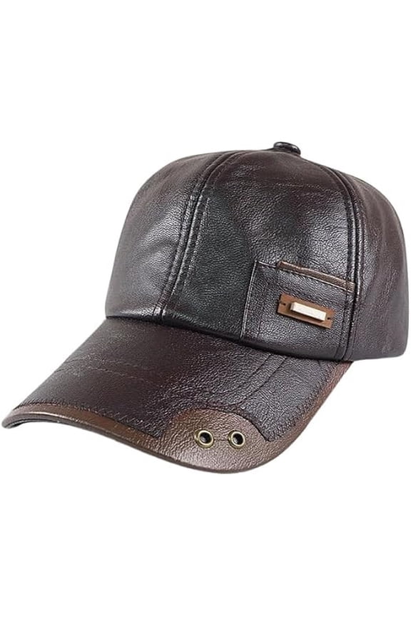 Warm Leather Baseball Cap for Men - Windproof & Fleece-Lined Outdoor Hat with Adjustable Fit, Perfect for Fall & Winter Activities