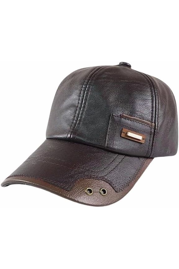 Warm Leather Baseball Caps, 2026 Men's Genuine Leather Shell Fleece Lining Adjustable Cap for Fall Winter Outdoor, Ball Caps for Men, Men's Baseball Caps, Baseball Hat