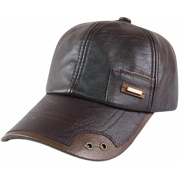 Warm Leather Baseball Caps, 2026 Men's Genuine Leather Shell Fleece Lining Adjustable Cap for Fall Winter Outdoor, Ball Caps for Men, Men's Baseball Caps, Baseball Hat
