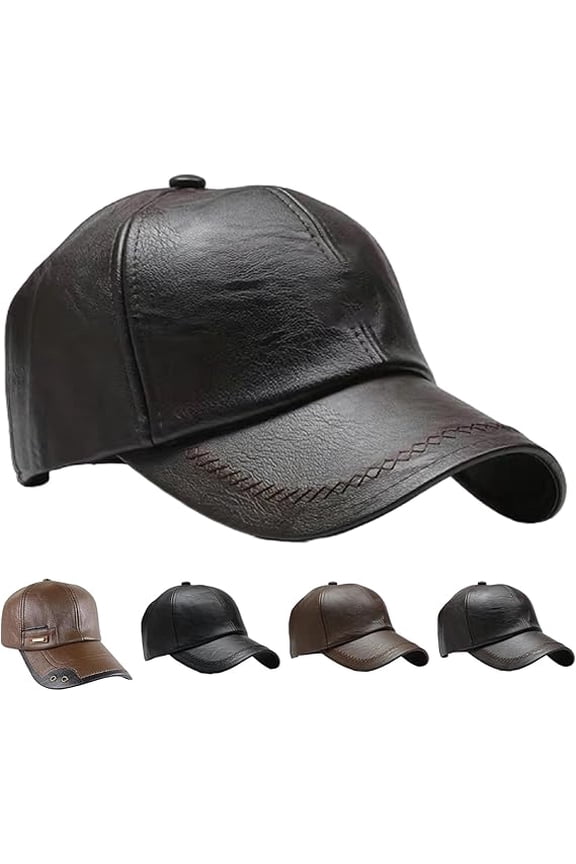 Warm Leather Baseball Caps, 2026 Men's Genuine Leather Shell Fleece Lining Adjustable Cap for Fall Winter Outdoor(B)