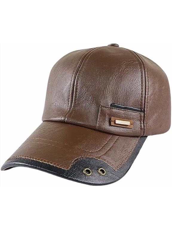Warm Leather Baseball Caps for Men, Genuine Leather Shell with Fleece Lining, Adjustable Winter Hat for Cold Weather, Outdoor Daily Use Cap for Fall and Winter Season