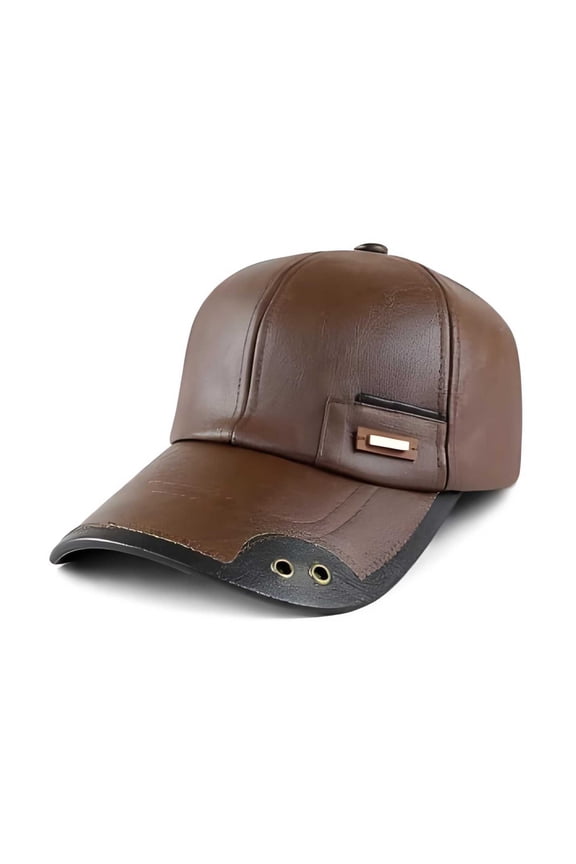 Warm Leather Baseball Caps, Men's Genuine Leather Shell Fleece Lining Adjustable Cap for Fall Winter Outdoor (Light Coffee)