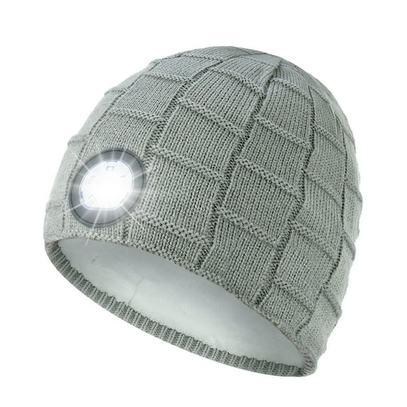 Warm Led Beanie Hat USB Rechargeable Hand-Free Headlamp Hat for Men Women Valentine's Day Birthday Gift Peatop  Grey Winter Lighted Hat