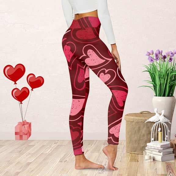 Warm Leggings For Women Valentine Heart Graphics Solid High Waisted Yoga Pants Cozy Soft Casual Tights Tummy Control Running Trousers Hot Pink S