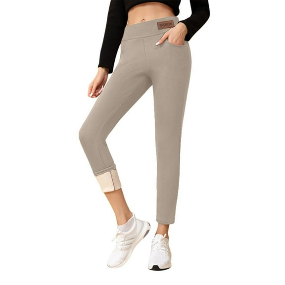 Warm Leggings for Women Winter Thermal Lined Leggings High Waisted Tummy Control Solid Color with Pocket Comfortable Casual Pants Womens Long Johns