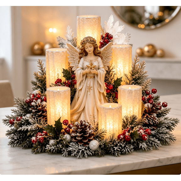 Warm Light Angel Christmas Table Ornament Flameless Candle Centerpiece for Seasonal Dining Table Home Decoration