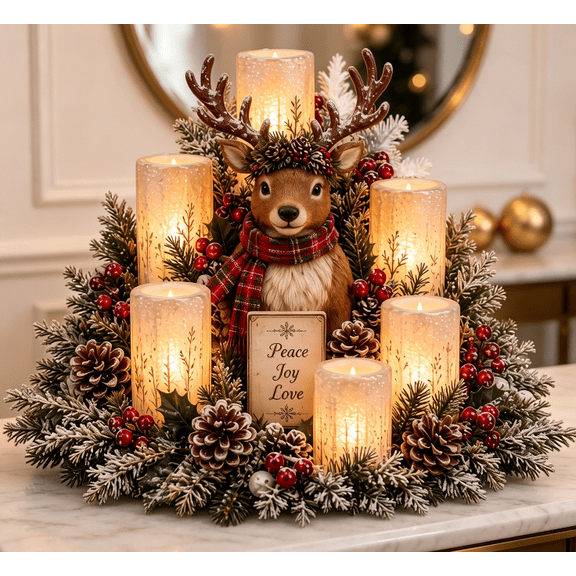 Warm Light Deer Christmas Table Ornament Flameless Candle Centerpiece for Seasonal Dining Table Home Decoration