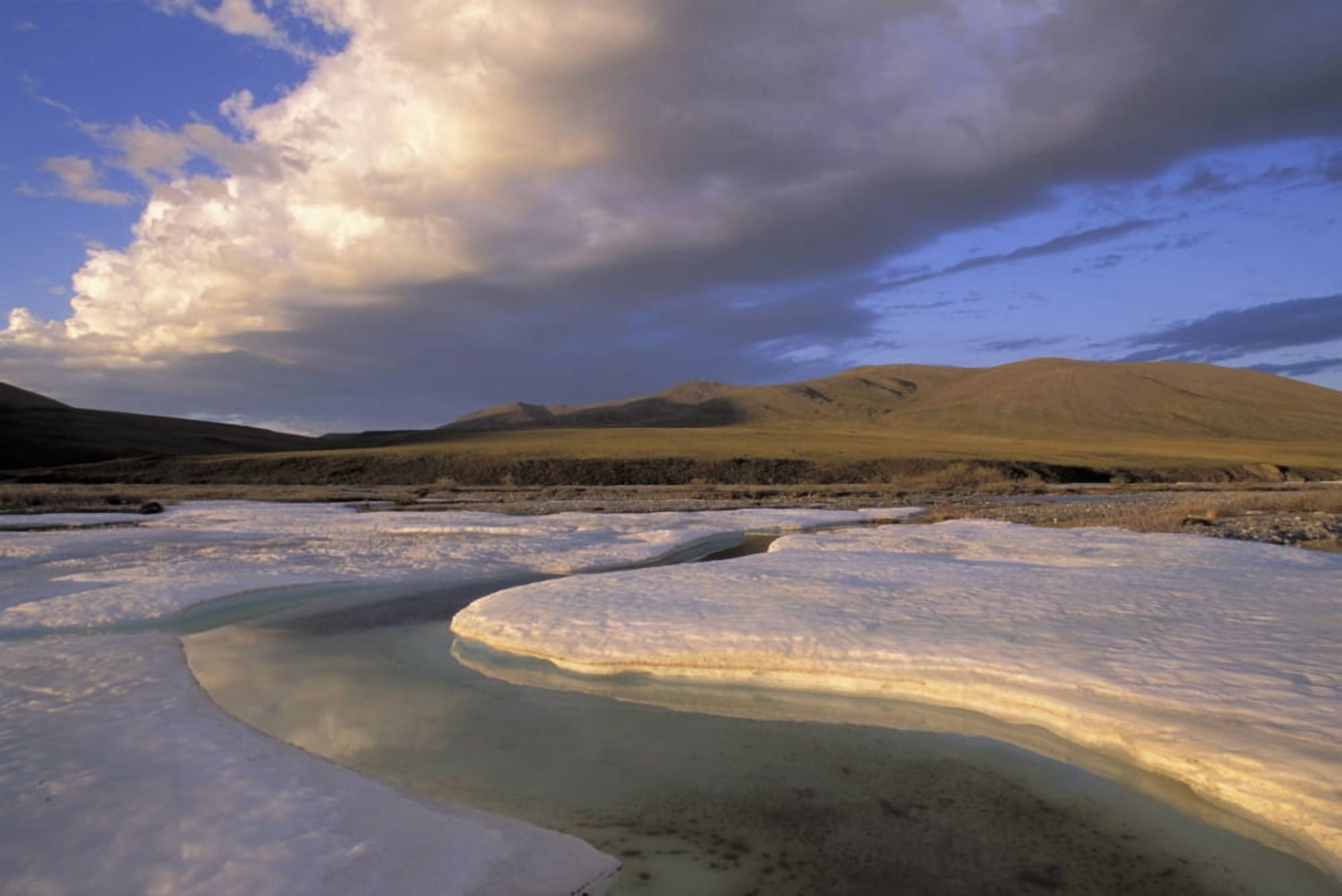 Warm Light W Reflecting Clouds On Melting Aichilik River Anwr Ak Ar Summer Canvas Art - Gary Schultz Design Pics (34 x 22)